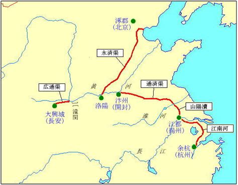 山陽瀆|中国の隋・元・現代の京杭大運河ルート図